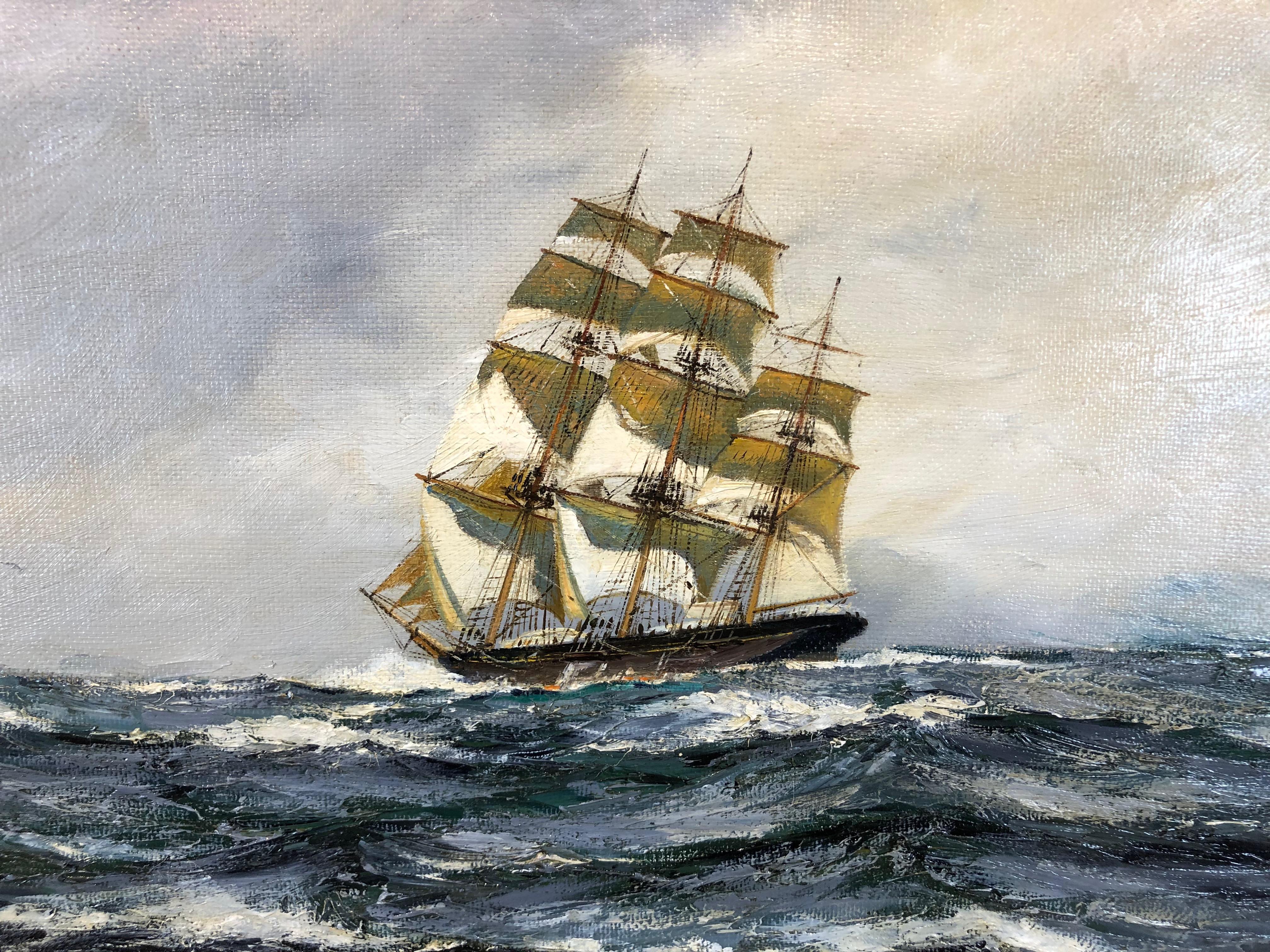 Henry Scott F.R.S.A. 1911-2005, was a painter of atmospheric maritime scenes similar to Montague Dawson. He was awarded an Honorary Life Membership to the Association Of International Master Mariners. Scott was well known for his depictions of both