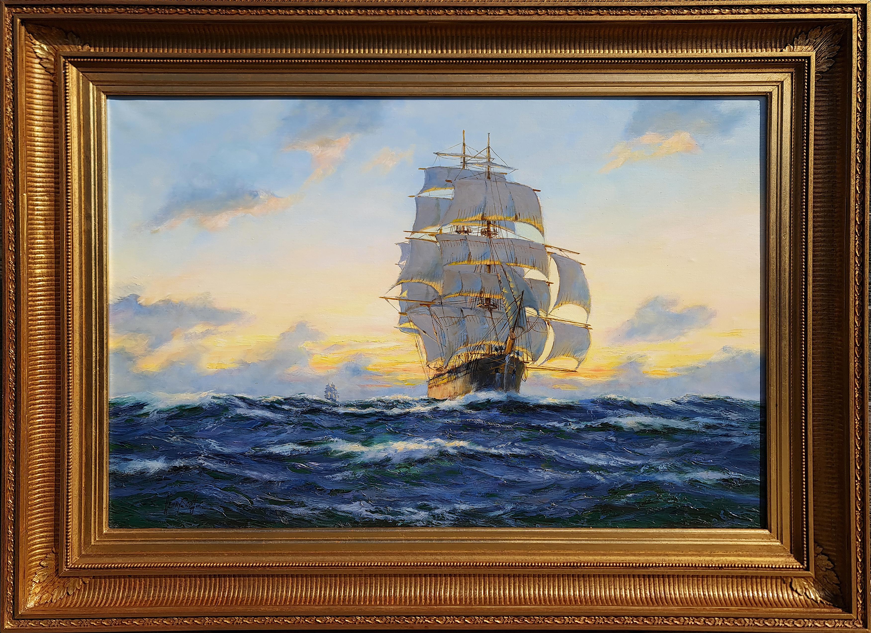 Henry Scott Landscape Painting - Sunset, Western Pacific, 'Cutty Sark' Sailing