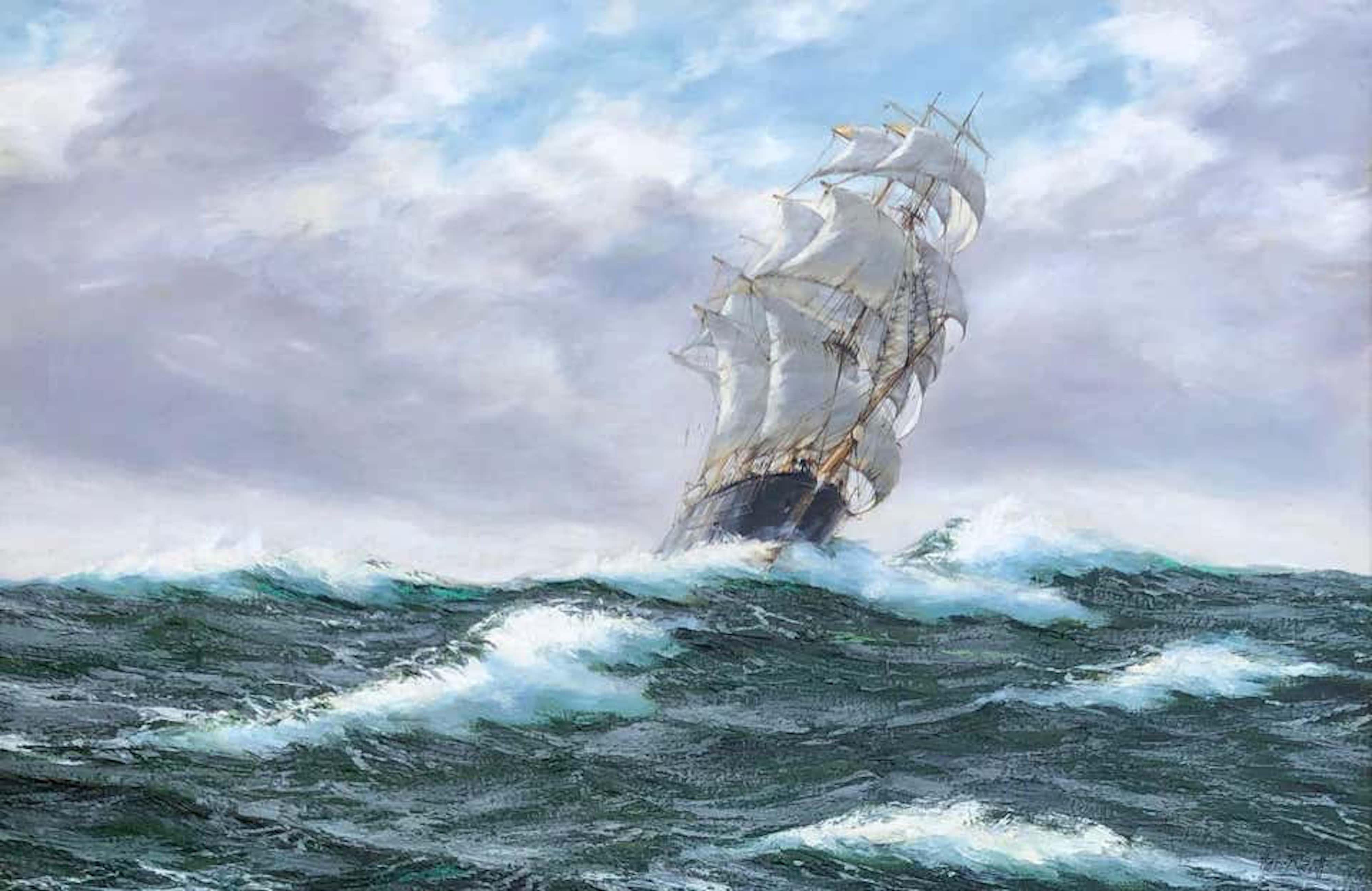 Tea Clipper in High Seas - Painting by Henry Scott