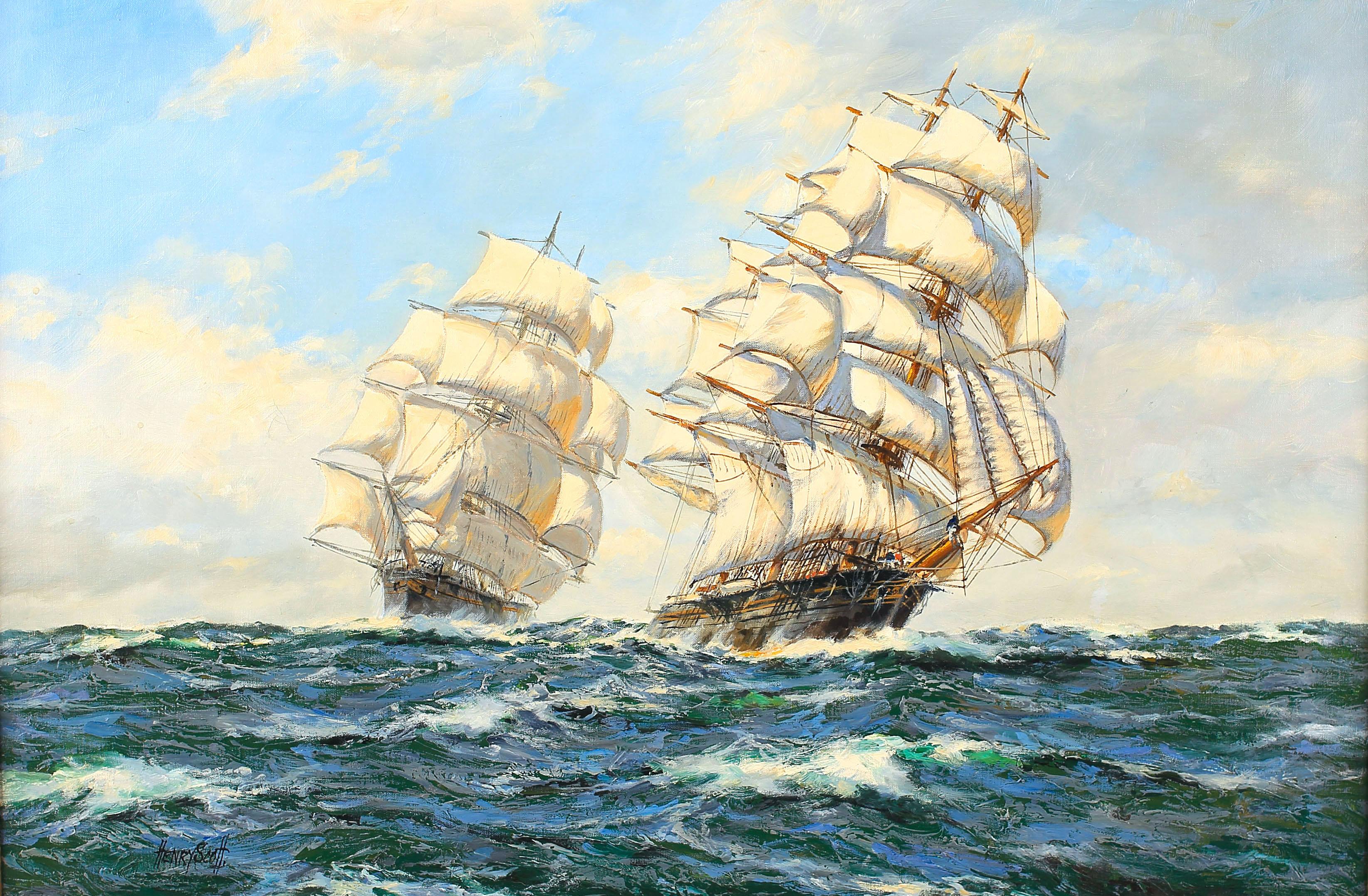 Tea Clipper 'Taeping' closing in on the Clipper 'Ariel', 1866 - Painting by Henry Scott