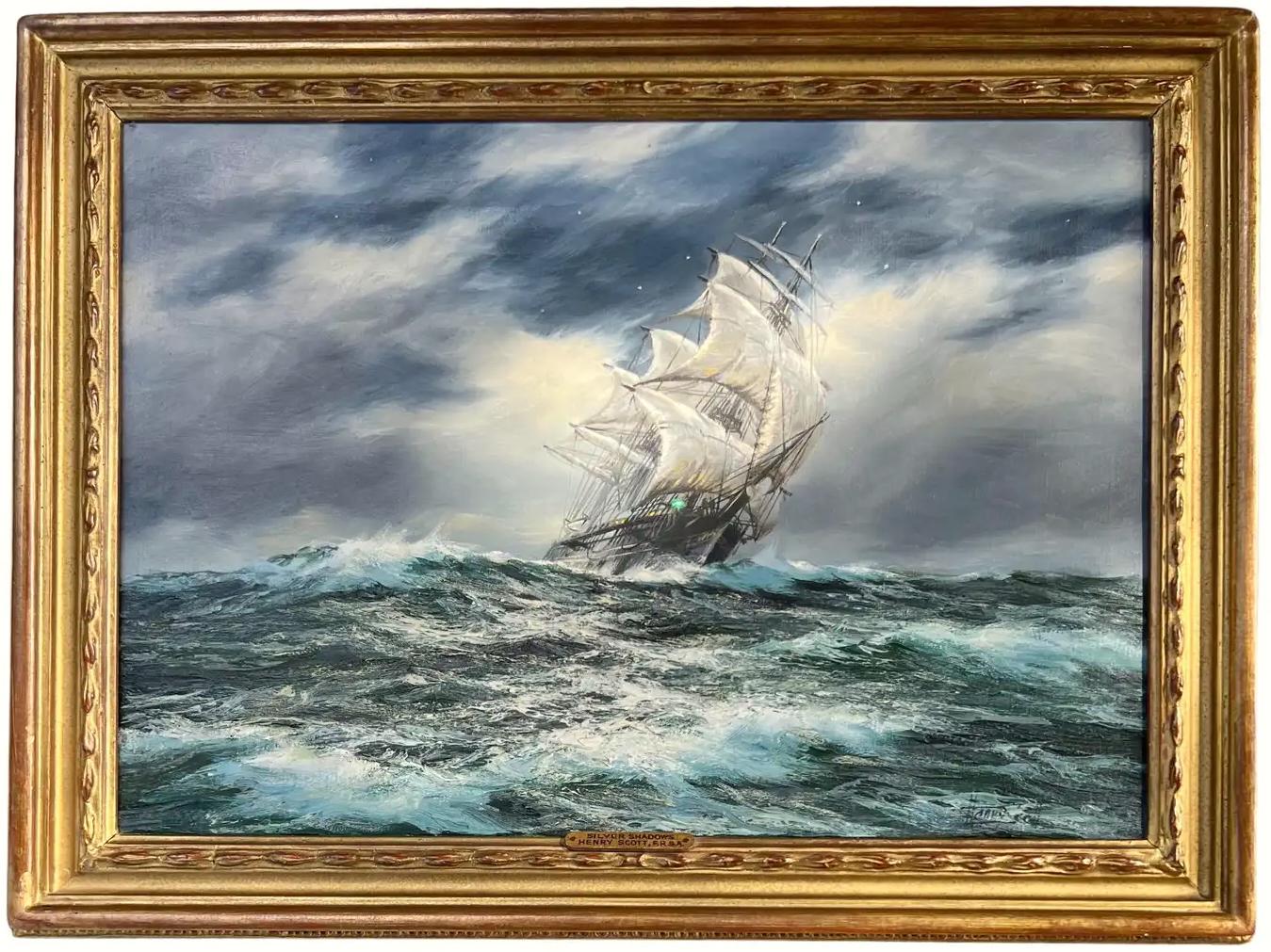 Landscape Painting Henry Scott - Éclairage de bateau clipper