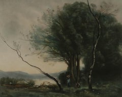 Henry Scott Bridgwater after J. B. Corot - Early 20thC Mezzotint, River Foraging