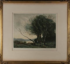 Henry Scott Bridgwater d'après J. B. Corot - Début du 20e siècle Mezzotint, River Foraging