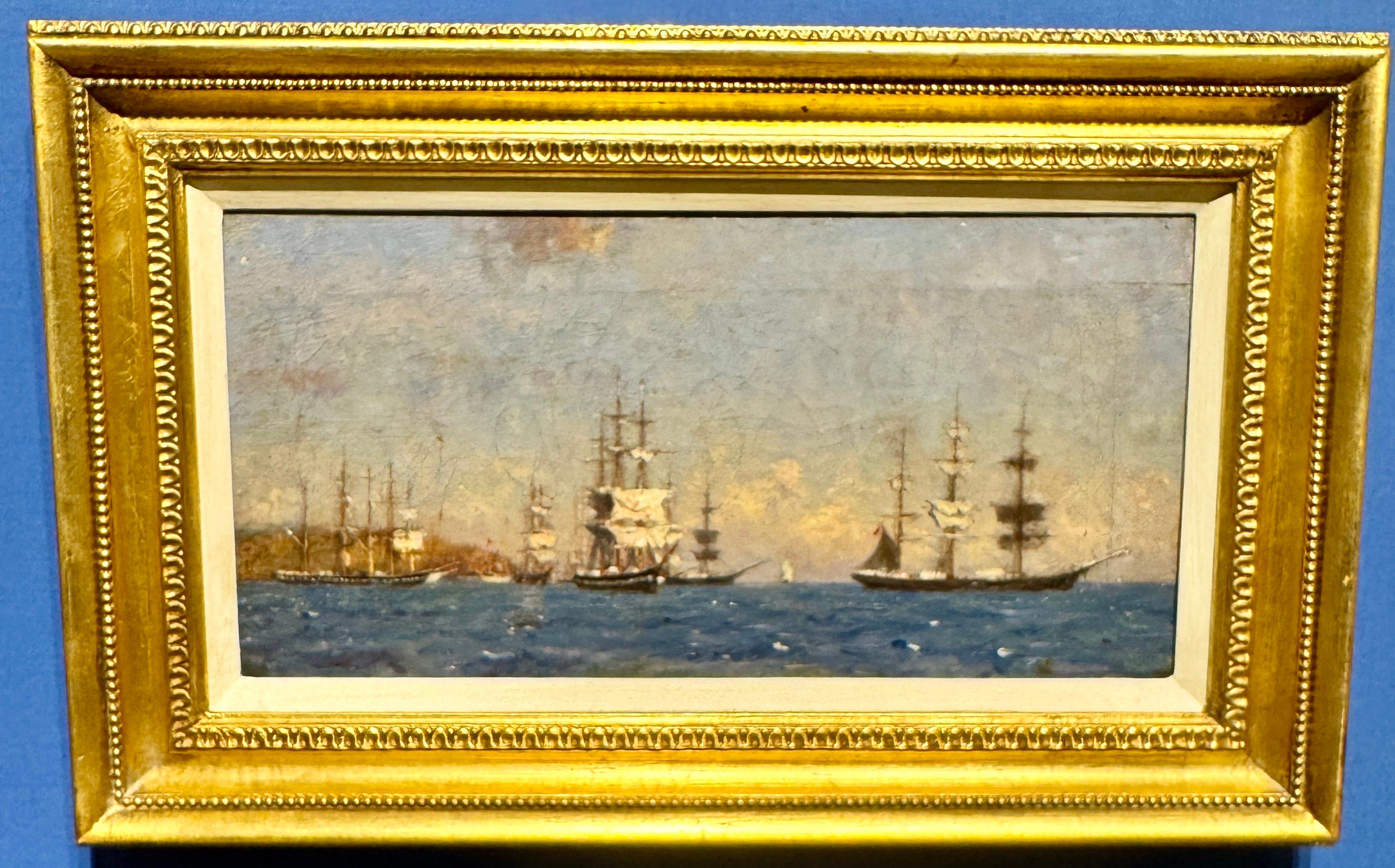 Henry Scott Tuke Figurative Painting – Englische viktorianische Marineszene mit Klipperschiffen vor Falmouth England vor Anker
