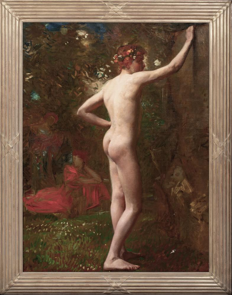 Henry Scott Tuke Nude Painting - Nude Boy Posing As A Young Bacchus, 19th Century 