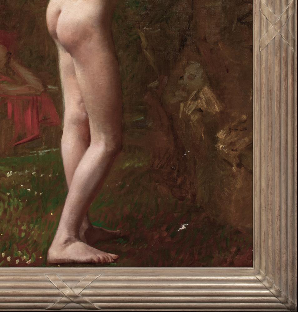 Nude Boy Posing As A Young Bacchus, 19th Century 

Christies stencil

Large 19th century portrait of a young nude boy posing in a woodland as a young Bacchus, oil on canvas laid to board. Excellent quality and condition full length nude study