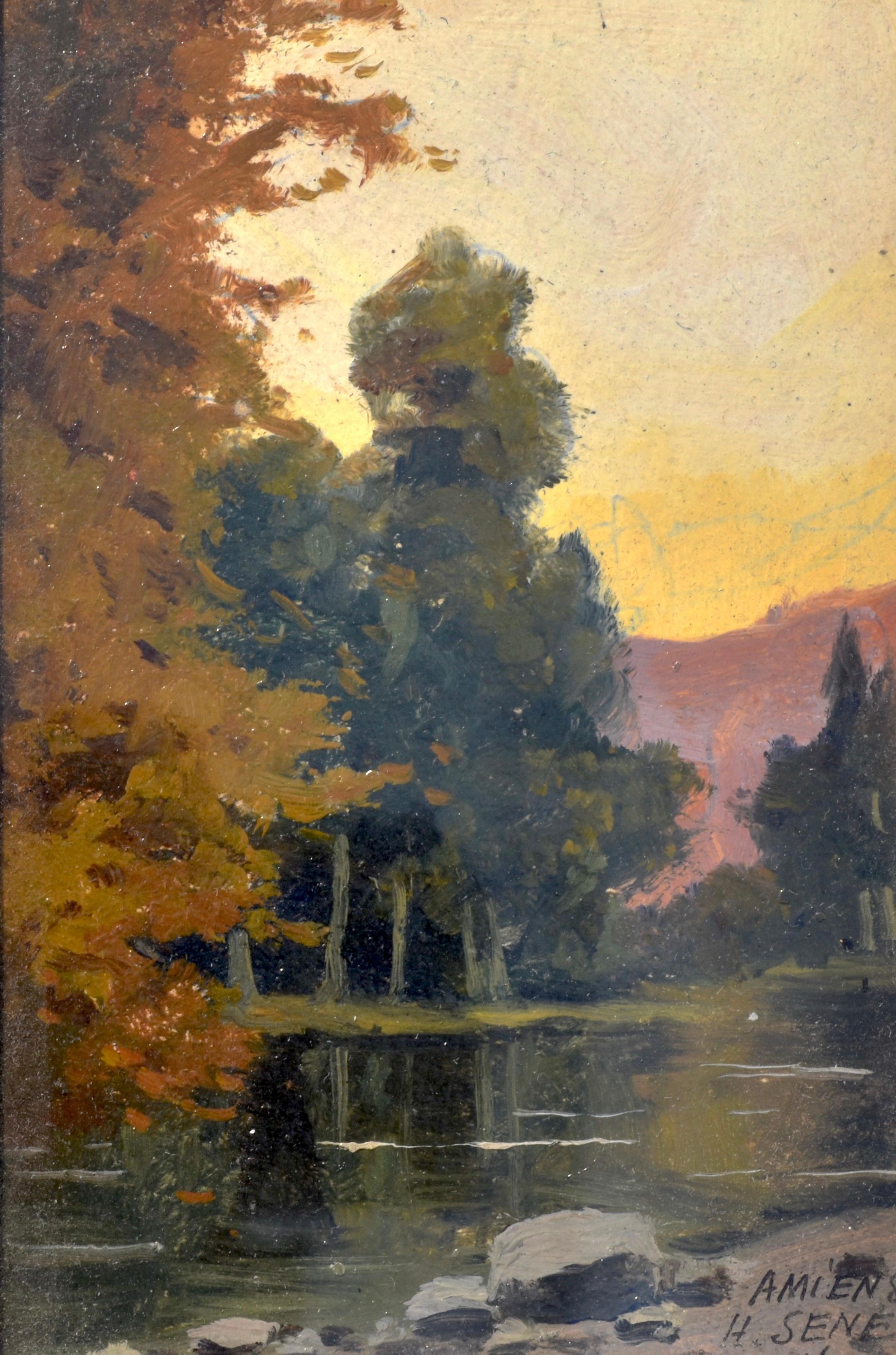 Künstler: Henry Sené (Franzose, 1889-1961)
Titel: Am Fluss
Datum: 1916
Medium: Öl auf dickem Papier
Abmessungen: 14 x 9 cm l 5 1/2 x 3 1/2 in.
Rahmen: 20 x 15 cm l 7 7/8 x 5 9/10 in.
Unterschrift: Signiert und datiert unten rechts

Dieses Kunstwerk