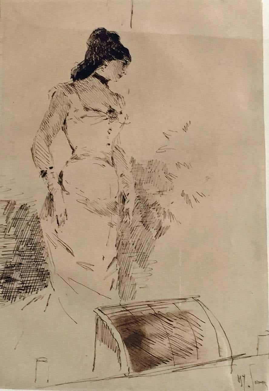 Henry Somm „Woman Originalzeichnung auf Papier von H. Somm Ende