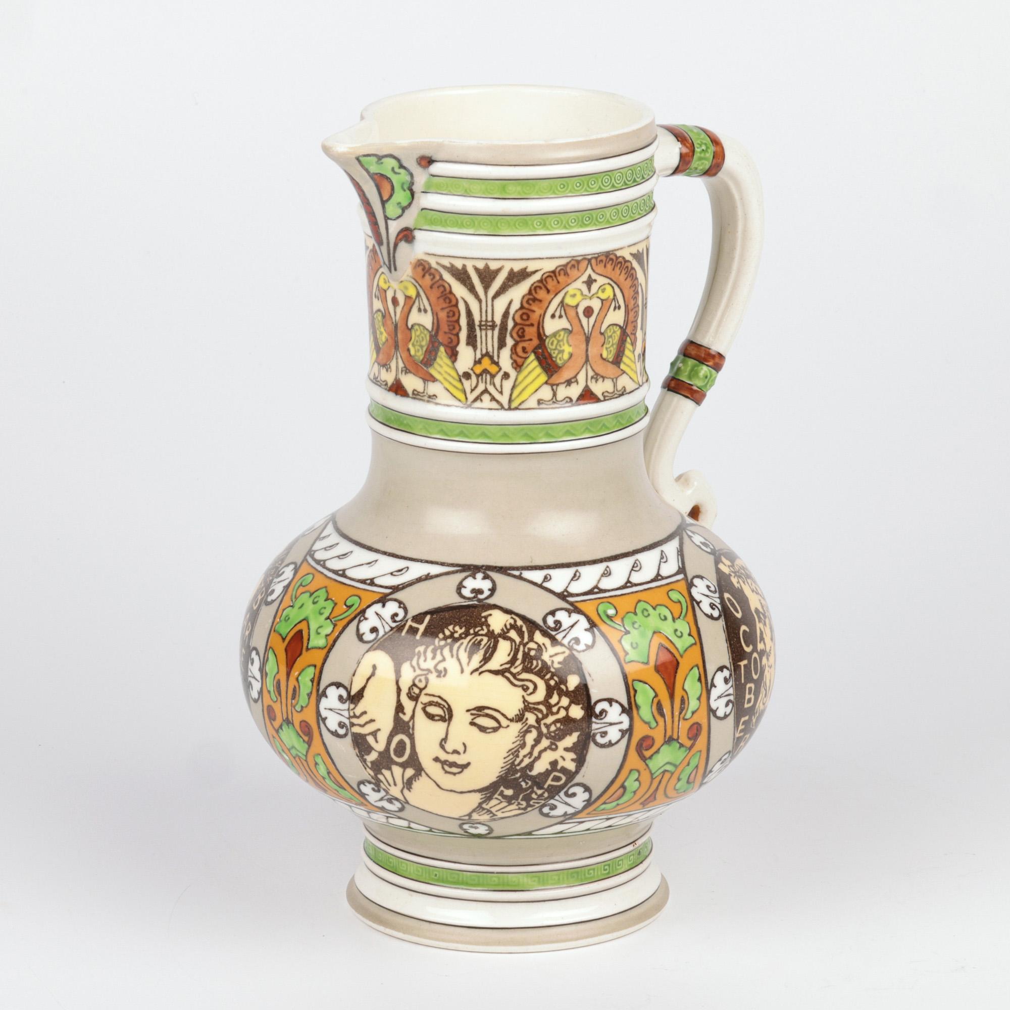 Henry Stacy Marks Minton Aesthetic Movement Pottery Beer Jug For Sale 4