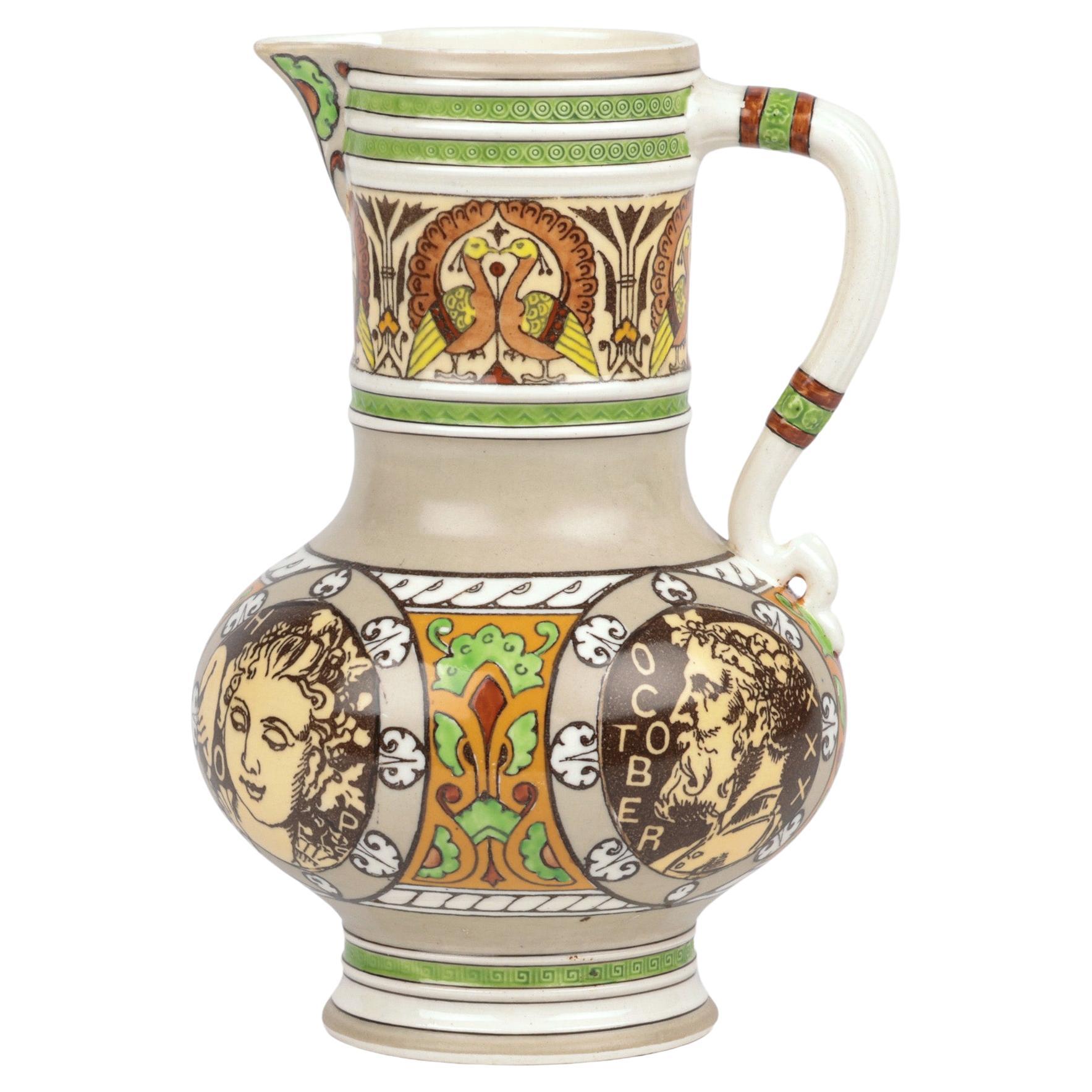 Henry Stacy Marks Minton Aesthetic Movement Pottery Beer Jug For Sale