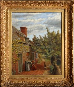 The Cottage Garden, Oil on Canvas Painting by Henry Stannard