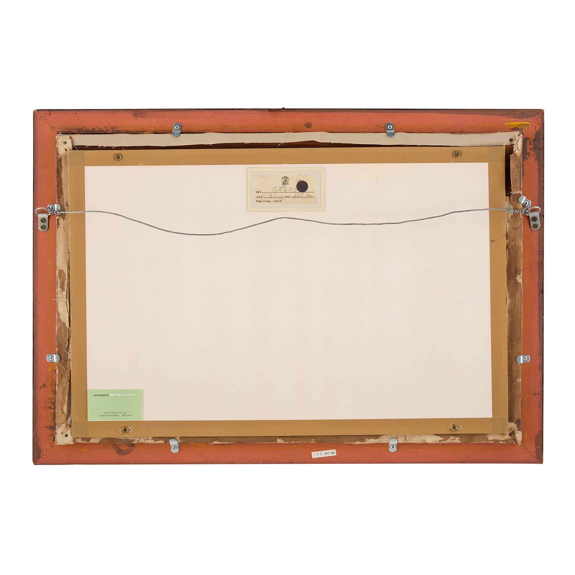 Grande dipinto ad olio orientalista britannico del XIX secolo di Henry Stanton Lynton
Britannico, 1890
Tela: Altezza 51 cm, larghezza 76 cm
Telaio: Altezza 59 cm, larghezza 84 cm, profondità 5 cm.

Questo vivace dipinto a olio dell'artista