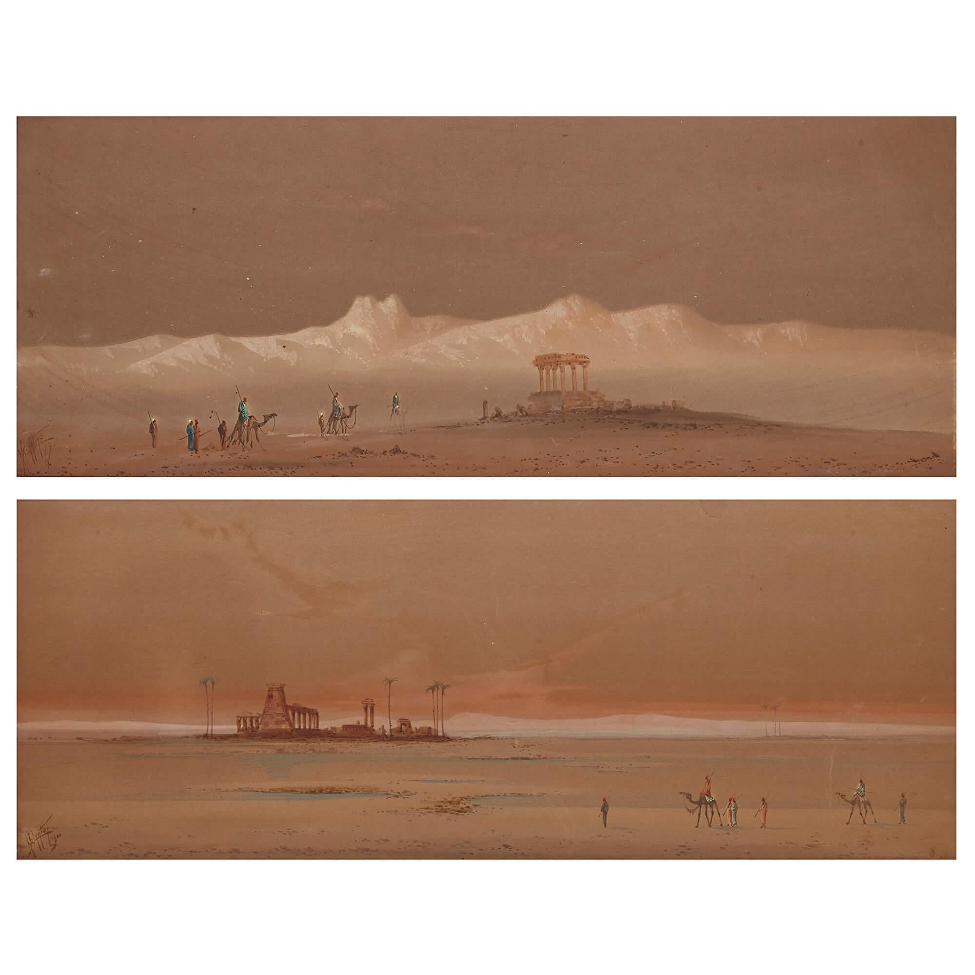 Pair of Orientalist paintings of the Egyptian desert by Lynton - Painting by Henry Stanton Lynton 