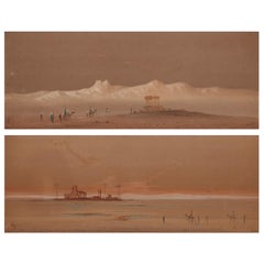 Deux aquarelles orientalistes représentant des scènes du désert égyptien, de Henry Stanton Lynton