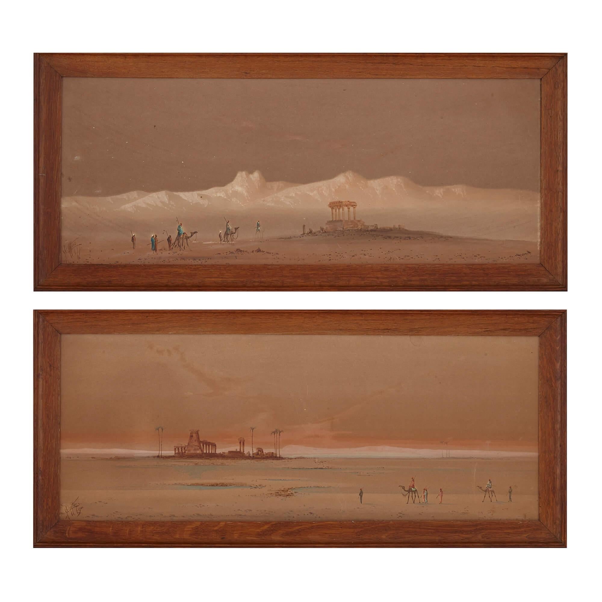 Henry Stanton Lynton  Landscape Painting - Pair of Orientalist paintings of the Egyptian desert by Lynton