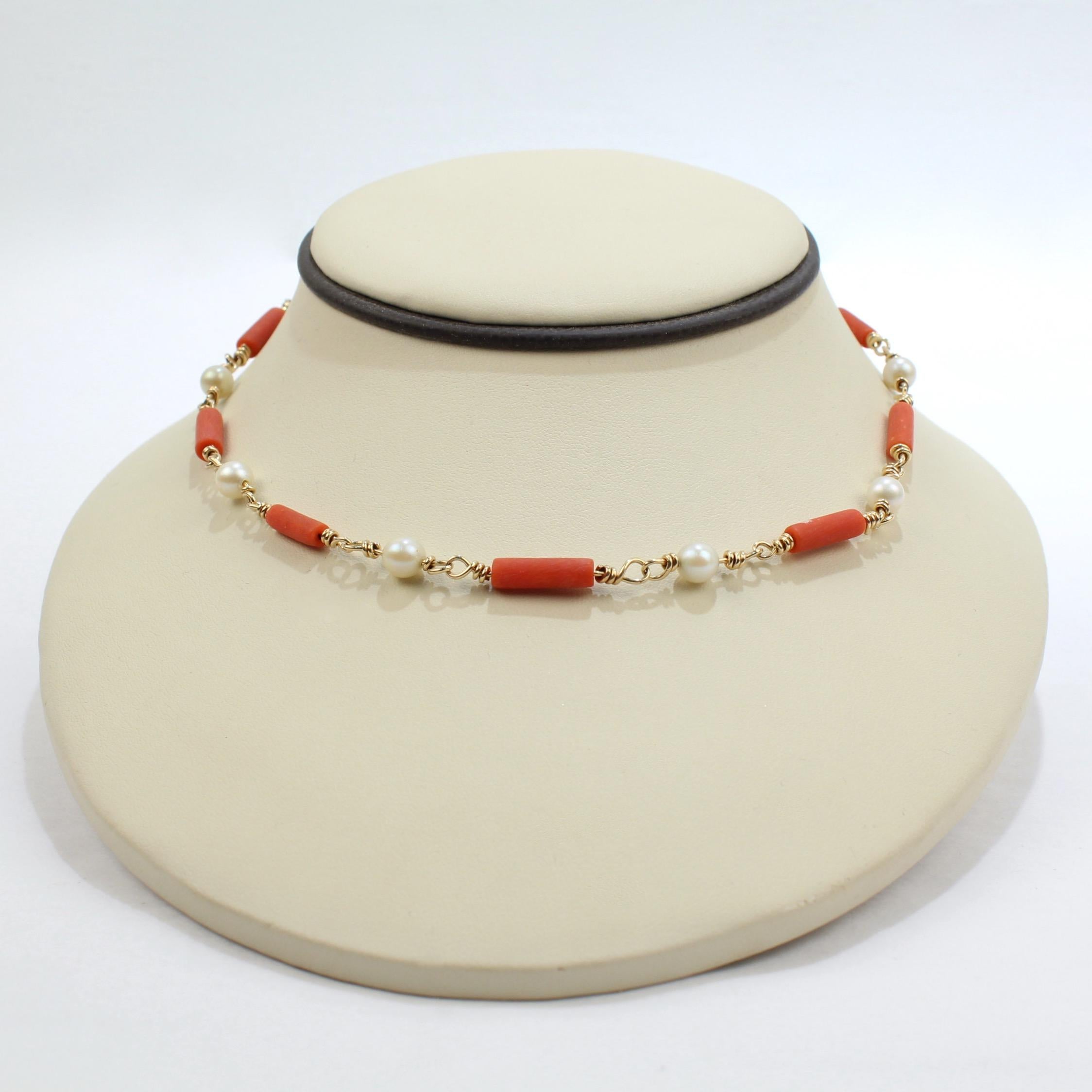 Henry Steig Modernist Coral Pearl and 14 Karat Gold Choker Neckalce, 14 Karat VR In Good Condition For Sale In Philadelphia, PA