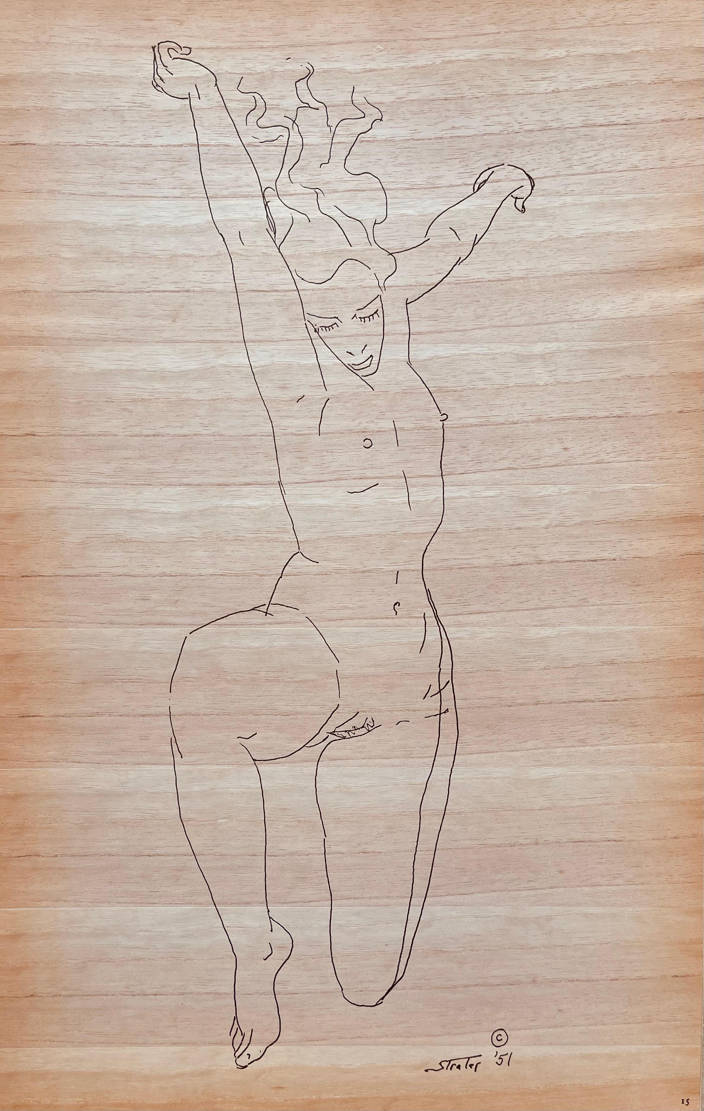 Original Edition Lithograph on wood veneer. Inscription: Signed in the plate and unnumbered, as issued. Good condition. Notes: From the folio, 24 Drawings by Henry Strater, 1958. Published by Henry Strater, Ogunquit, Maine; printed by The Anthoensen