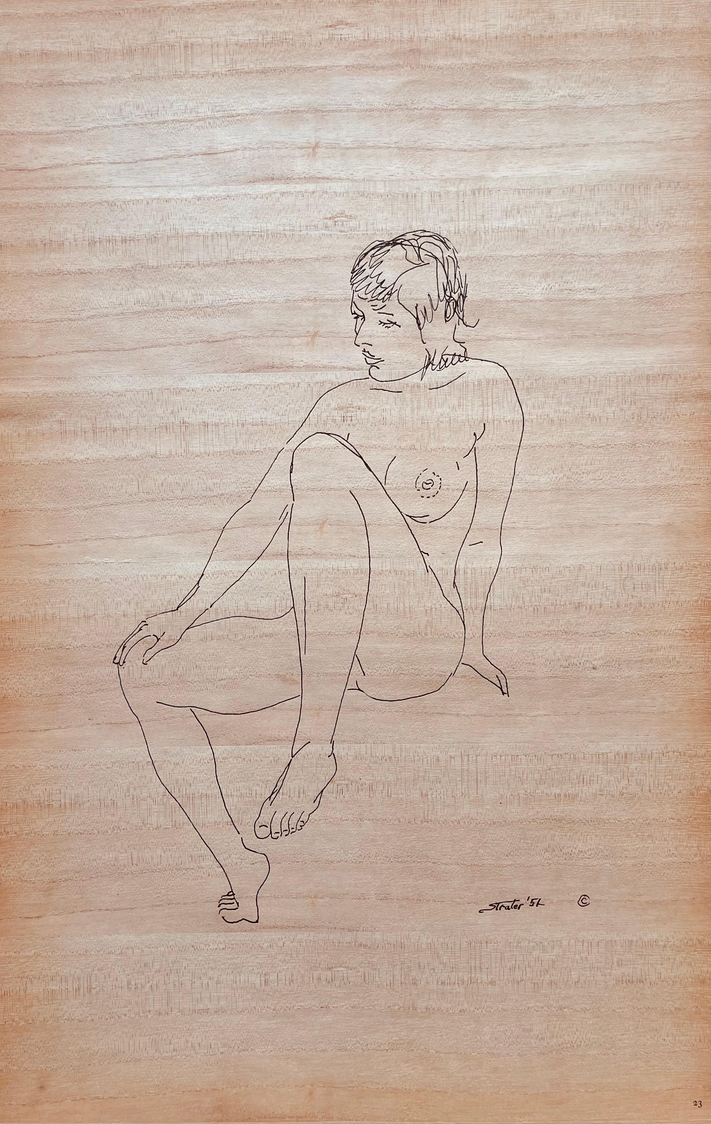 Original Edition Lithograph on wood veneer. Inscription: Signed in the plate and unnumbered, as issued. Good condition. Notes: From the folio, 24 Drawings by Henry Strater, 1958. Published by Henry Strater, Ogunquit, Maine; printed by The Anthoensen