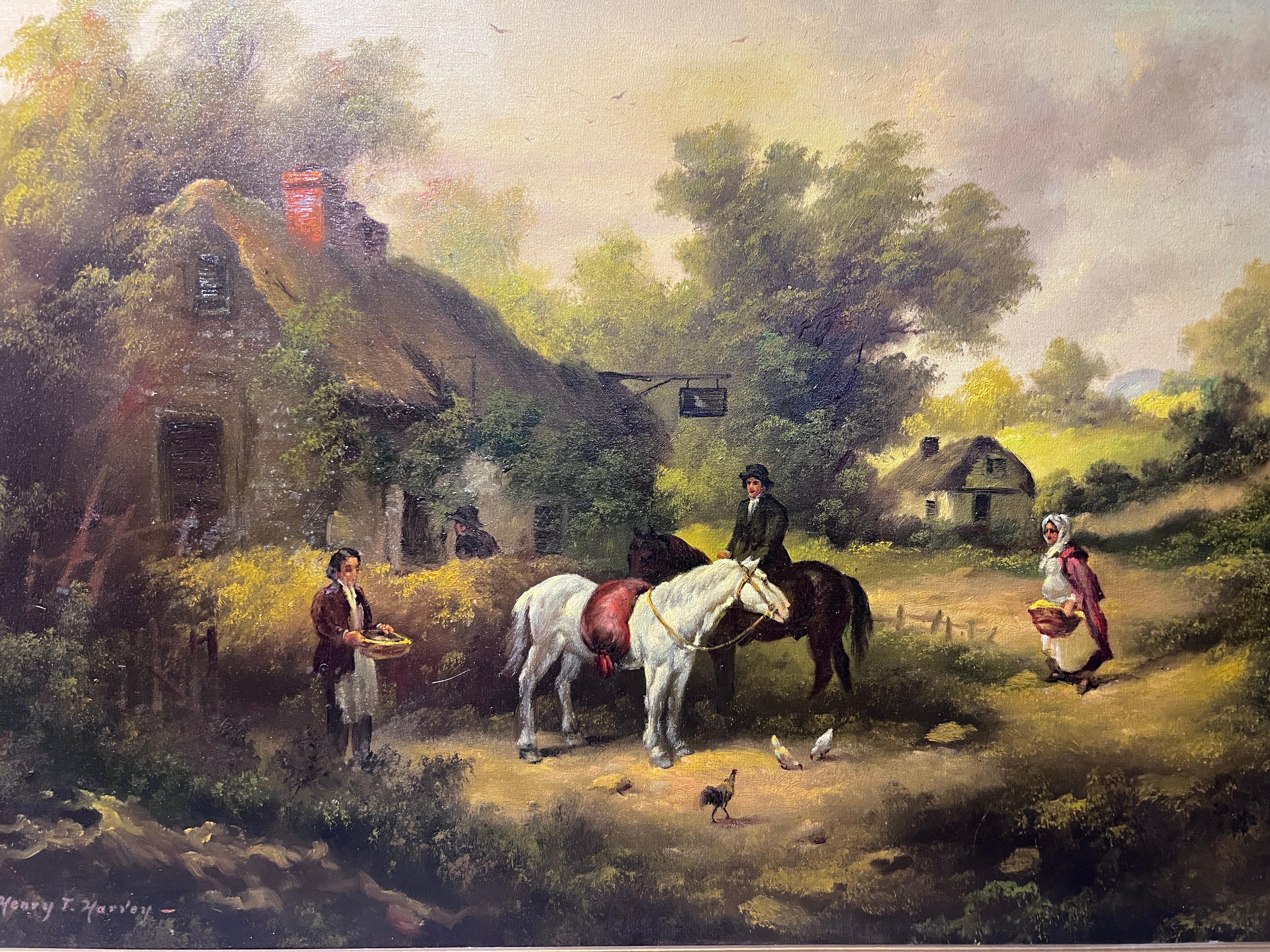 American Artist HENRY T HARVEY Antique oil painting on canvas, Rural Landscape For Sale 1
