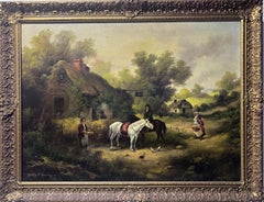 Artista americano HENRY T HARVEY Antigua pintura al óleo sobre lienzo, Paisaje rural