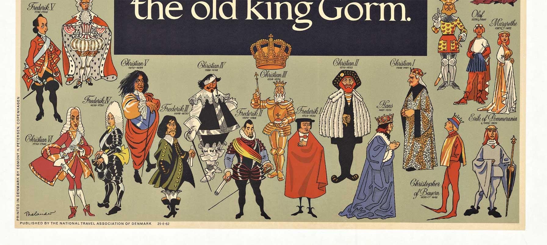 Cartel litográfico de viaje original de Dinamarca del rey Gorm y sus descendientes - Portrait Print Beige de Henry Thelander