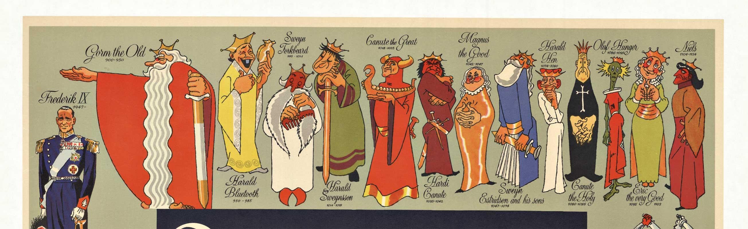 Cartel de viaje original danés de época:  Dinamarca.  Artista Henry Thelander.   Tamaño:  24.75