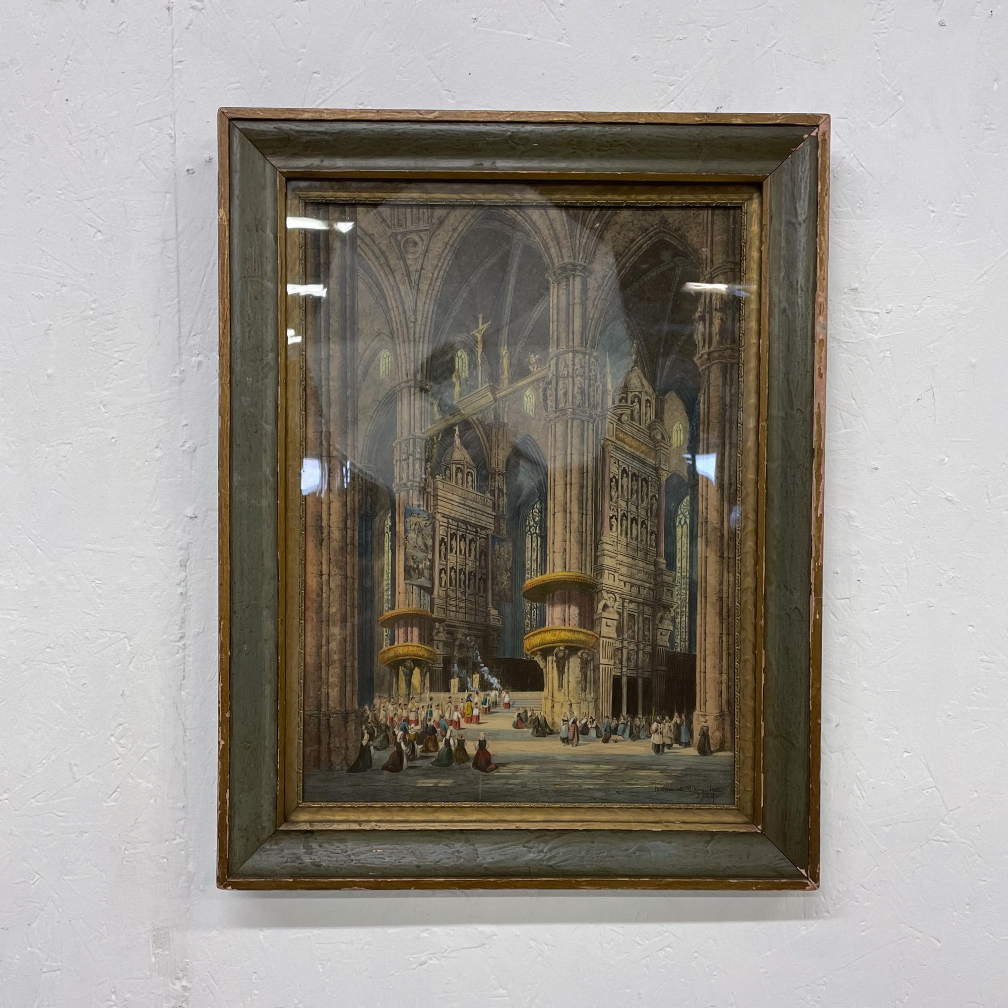 Henry Thomas Schafer British Artist, watercolor on paper laid on board. Italian Church Italia Milano Cathedral
Framed piece. Signed and inscribed.
Measures: 18.5 W x 34.75 H x 1.75 D, Art 14.63 W x 19.63 H
Original unrestored vintage condition.