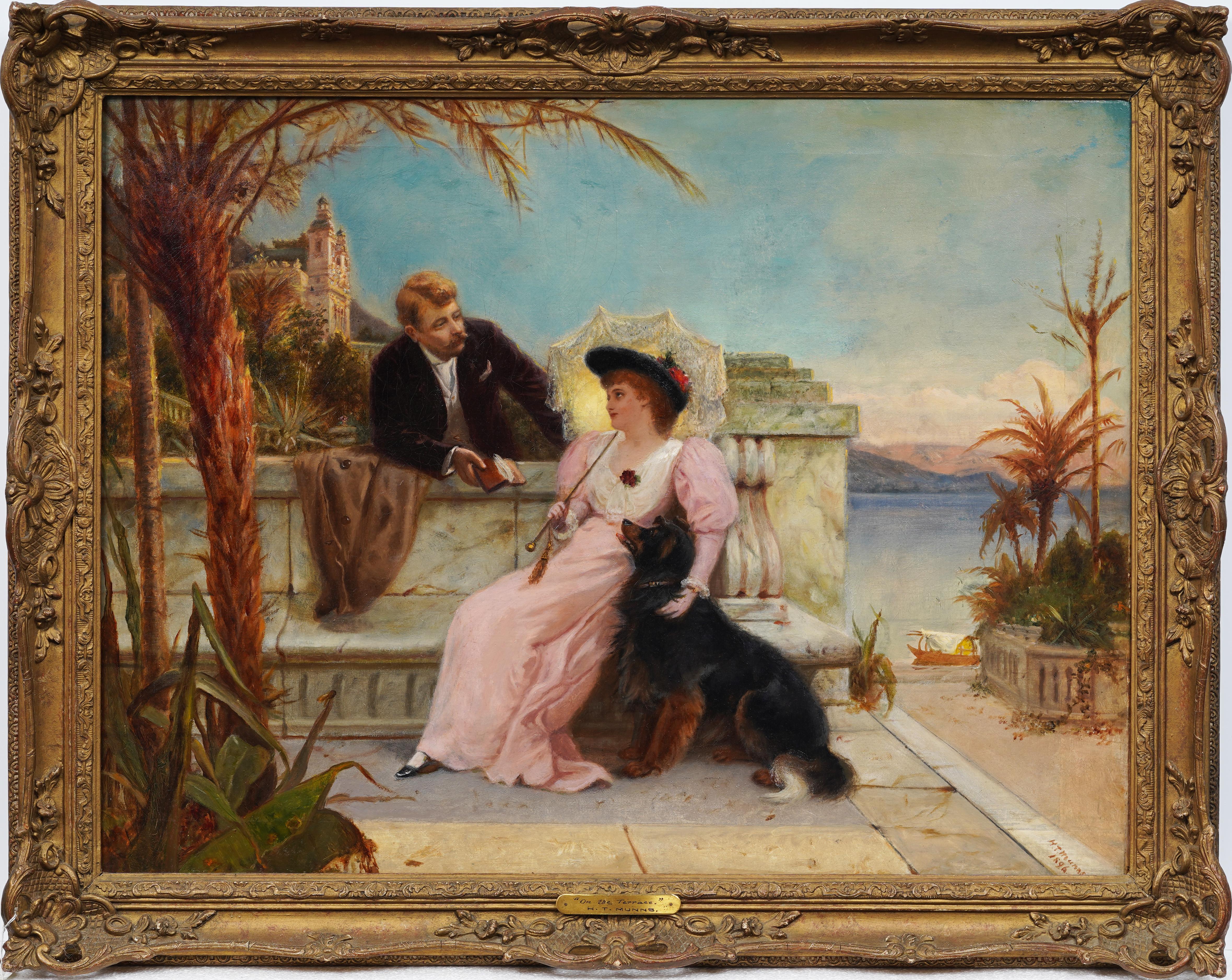 Henry Turner Munns  Portrait Painting – Antike englische Seaside Elegantes Mittelmeer Küstenlandschaft Figurale Malerei