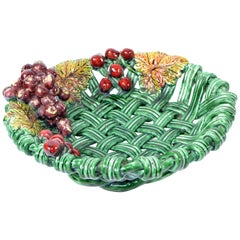 Retro Henry Vallauris France Ceramic Harvest Basket Green and Red Mid-Century Modern