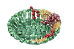 Keramik-Erntekorb in Grün und Rot von Henry Vallauris, Frankreich, Moderne der Mitte des Jahrhunderts