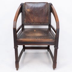 Henry van de Velde Style of An Arts & Crafts oak armchair original leather