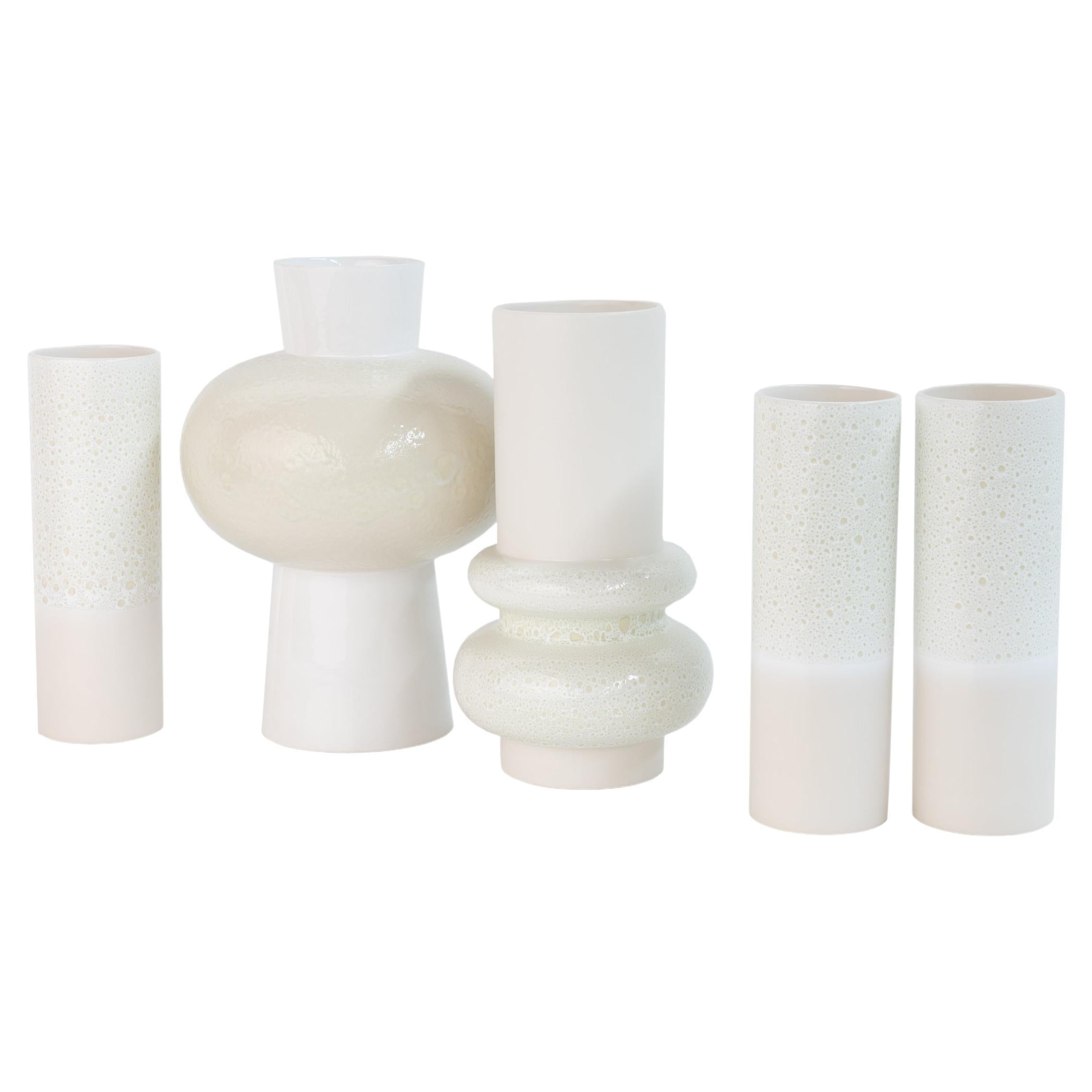 Set/5 Vases, Ceramic Vases, White, Handmade in Portugal by Lusitanus Home