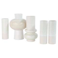 Used Set/5 Vases, Ceramic Vases, White, Handmade in Portugal by Lusitanus Home