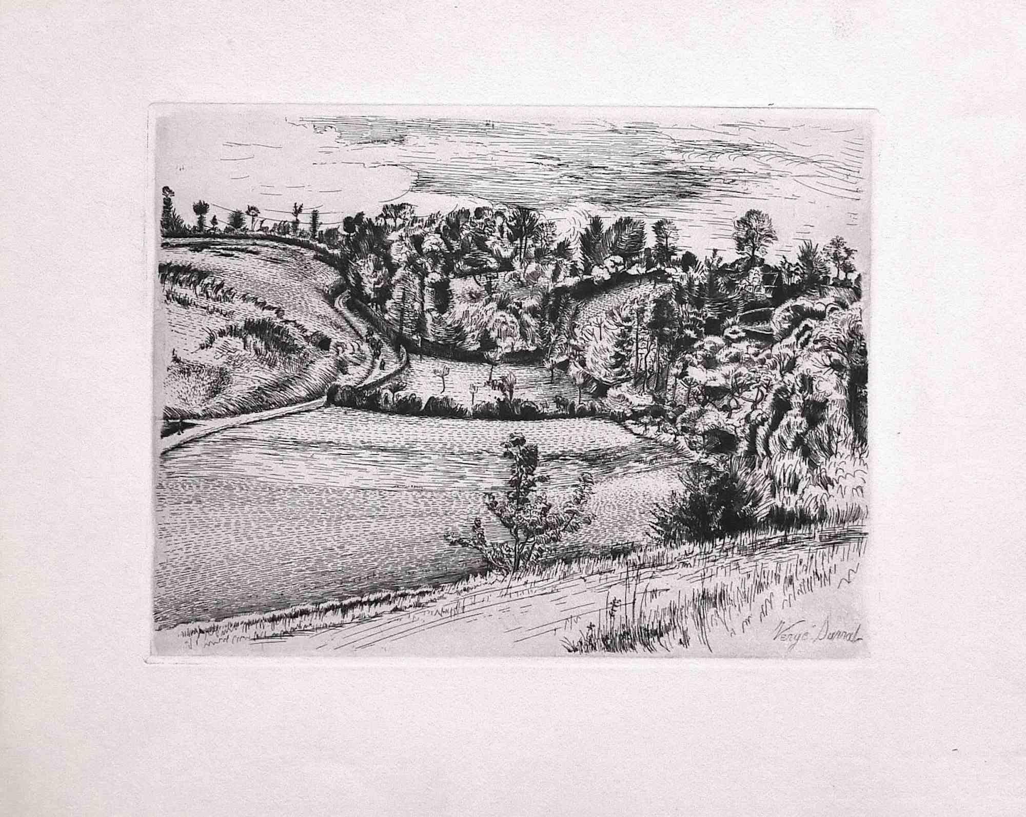 Landschaft ist eine Originalradierung von Henry Verger-Sarrat aus dem frühen 20. Jahrhundert.

Guter Zustand bis auf einige Stockflecken.

Das Kunstwerk wird mit kräftigen Strichen in einer ausgewogenen Komposition dargestellt.