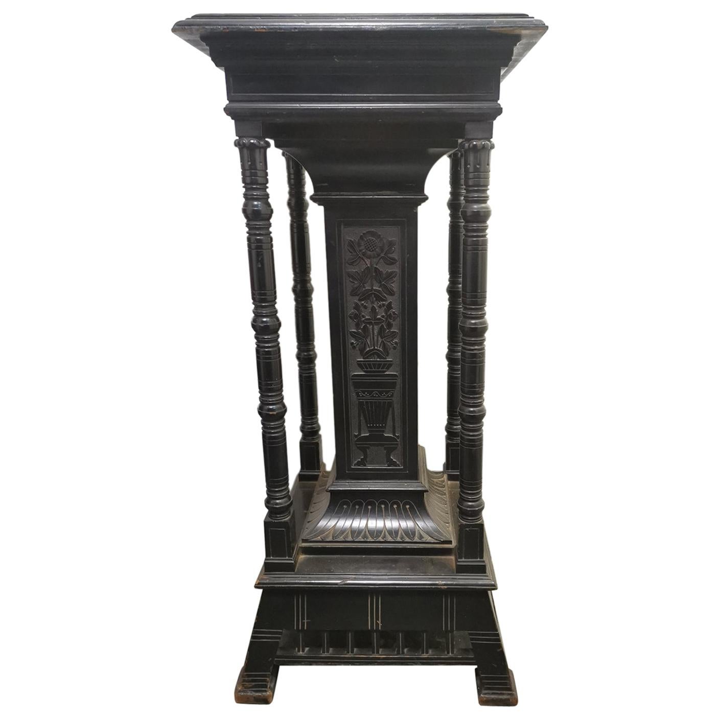 Henry W Batley Aesthetic Movement Ebonised Pedestal Stand with Carved Sunflowers