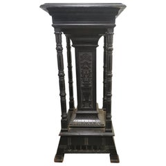 Henry W Batley Aesthetic Movement Ebonised Pedestal Stand with Carved Sunflowers