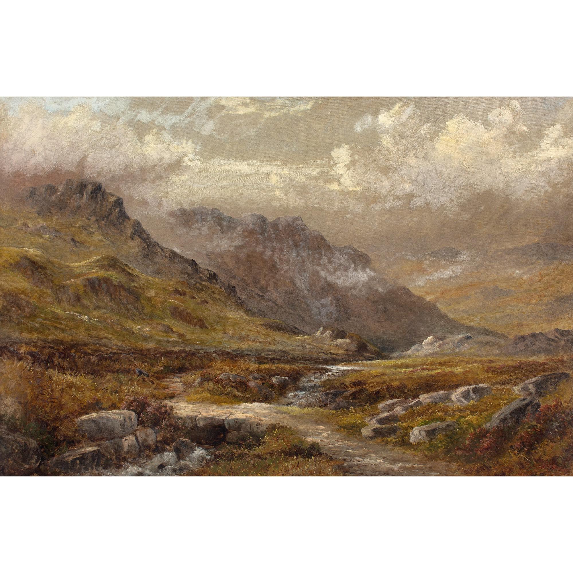 Henry W Henley, Misty Upland Landscape With Stream For Sale 1