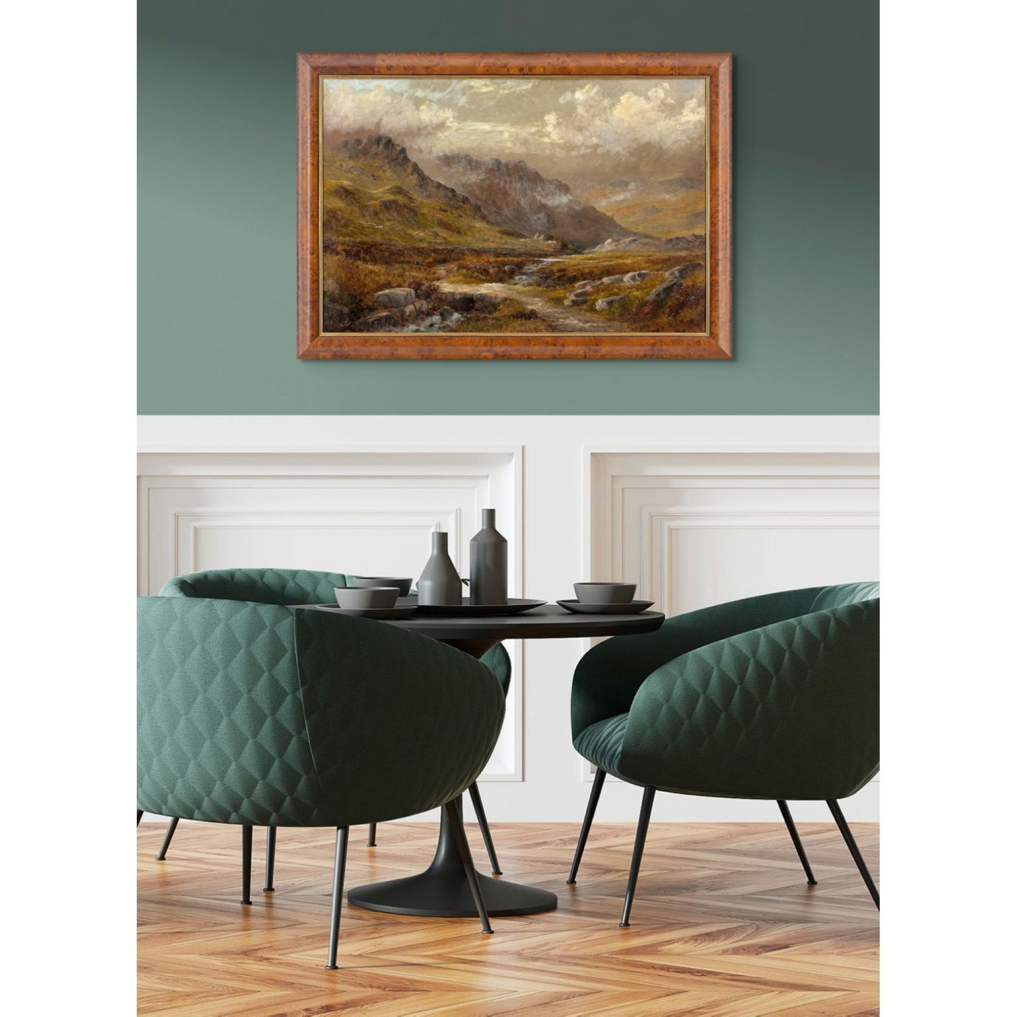 Henry W. Henley, Paesaggio brumoso di montagna con ruscello - Landscape Painting Marrone di Henry W Henley
