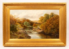 Castle Ludlow , de la rivière Teme, Shropshire, huile de paysage, Henry W Henley