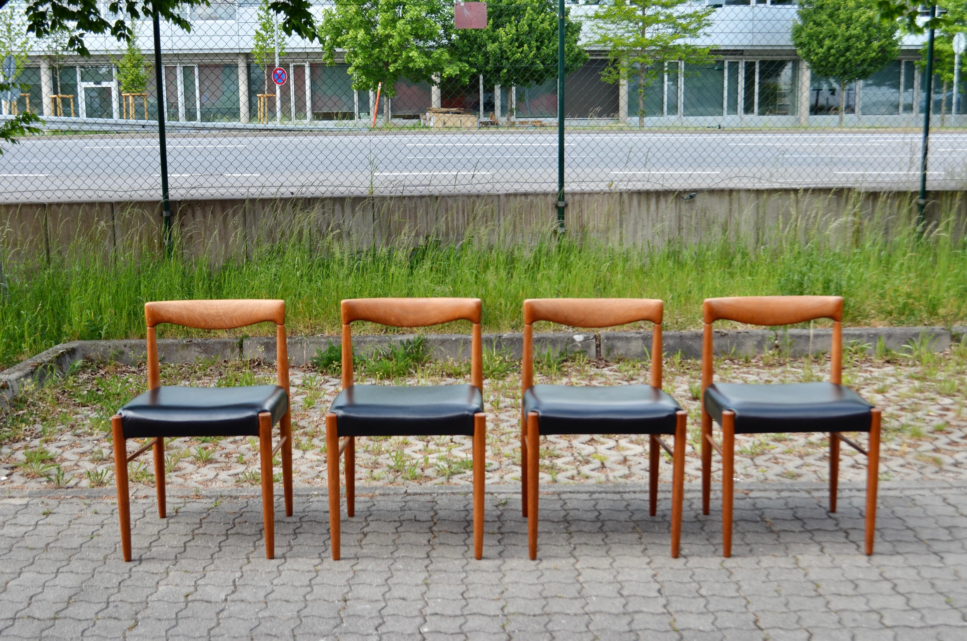 Scandinavian Modern Henry W. Klein Cognac black aniline Leather Dining Chairs for Bramin Set of 4 For Sale