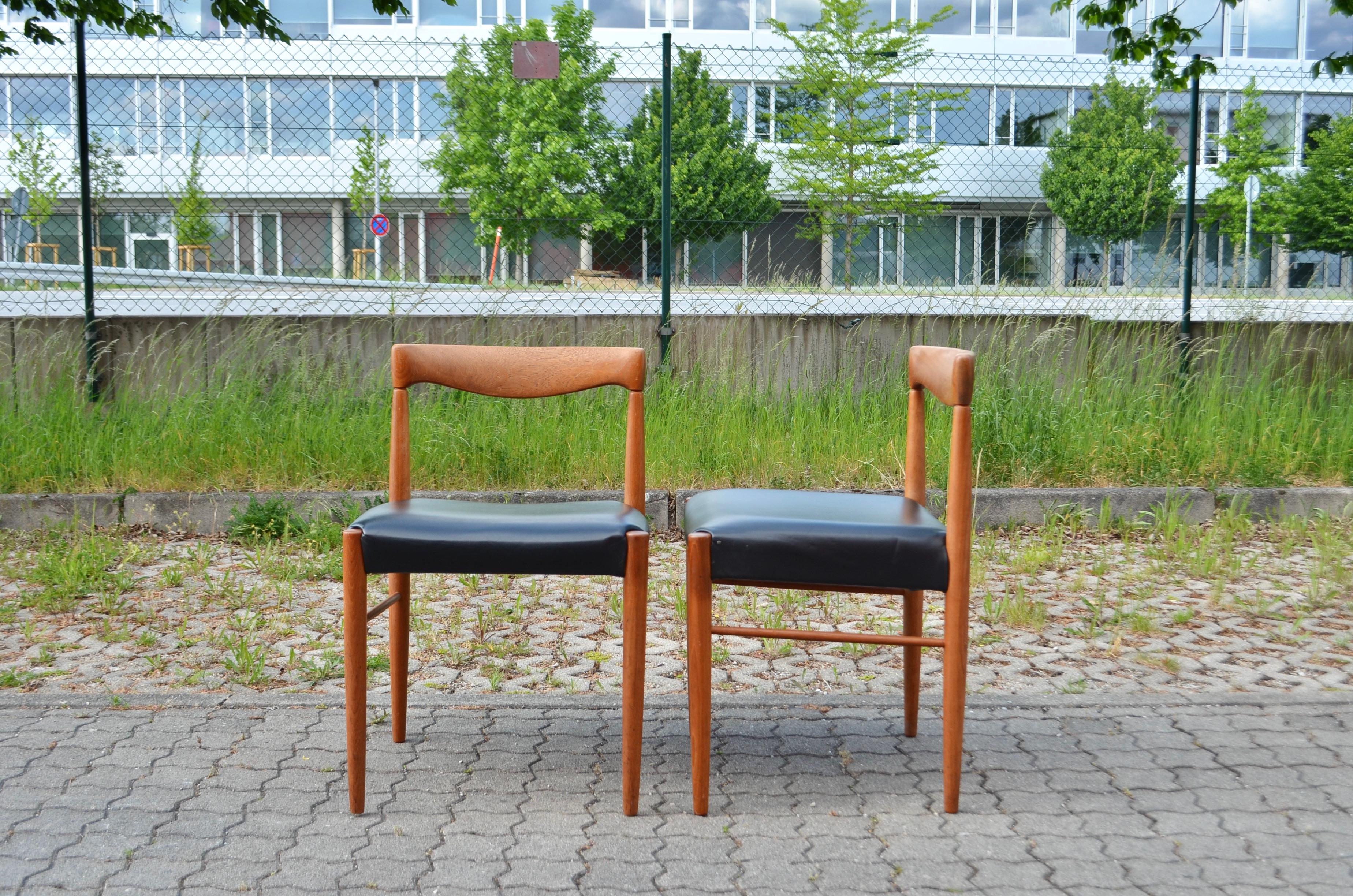 Mid-20th Century Henry W. Klein Cognac black aniline Leather Dining Chairs for Bramin Set of 4 For Sale