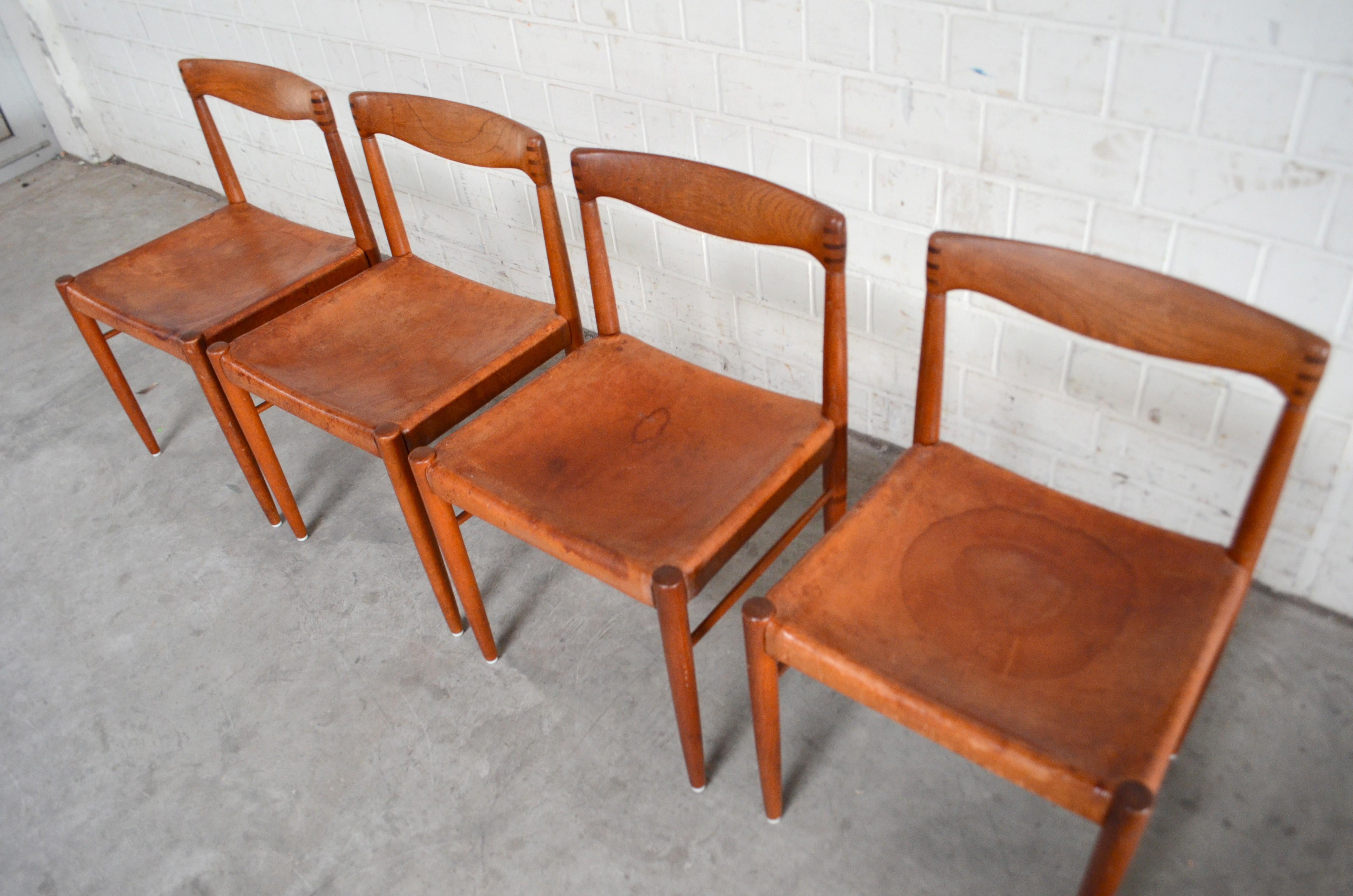 Set von 4 Cognacfarbenen Sattelleder-Esszimmerstühlen von Henry W. Klein für Bramin 6