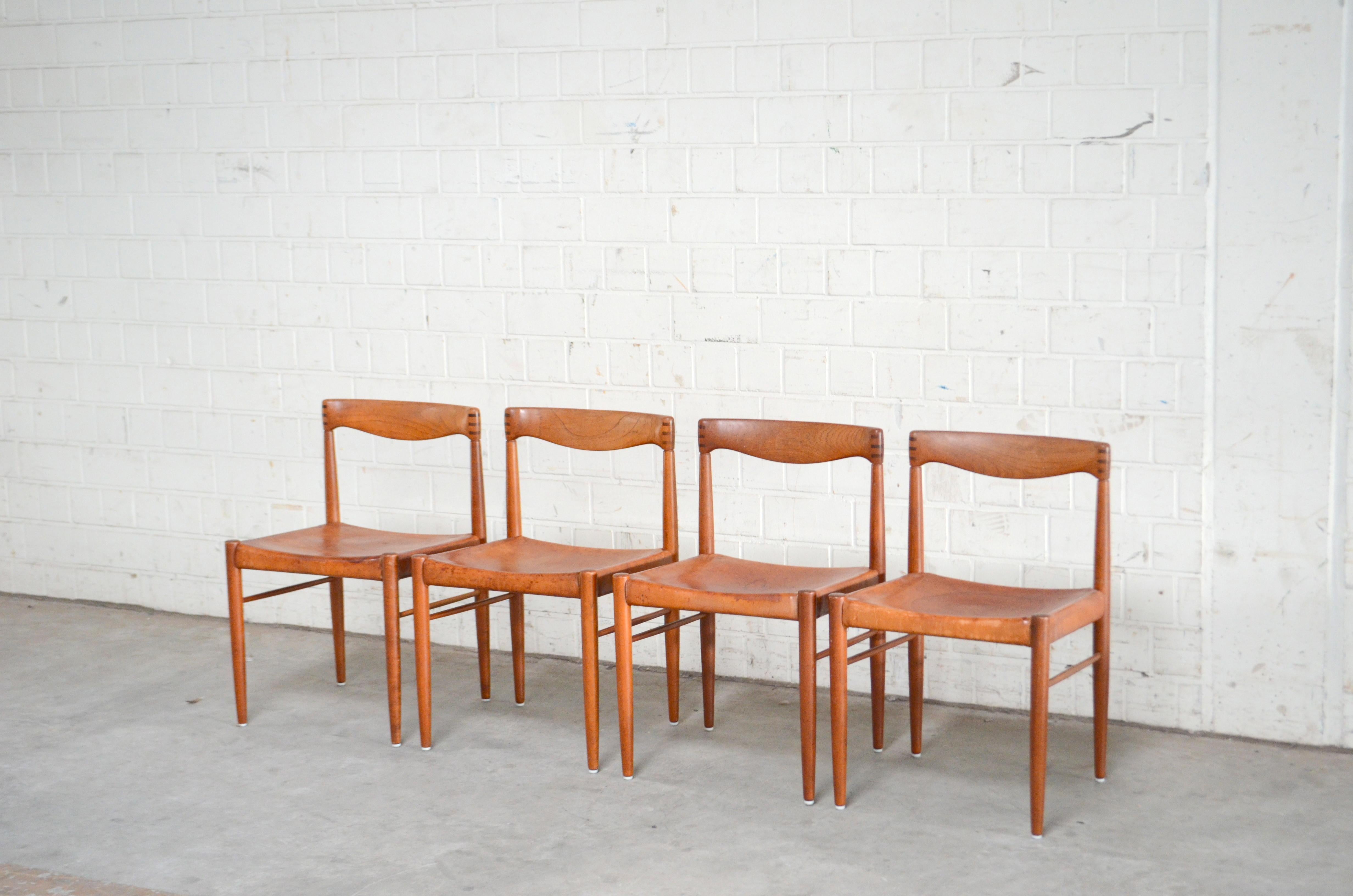 Set von 4 Cognacfarbenen Sattelleder-Esszimmerstühlen von Henry W. Klein für Bramin (Skandinavische Moderne)