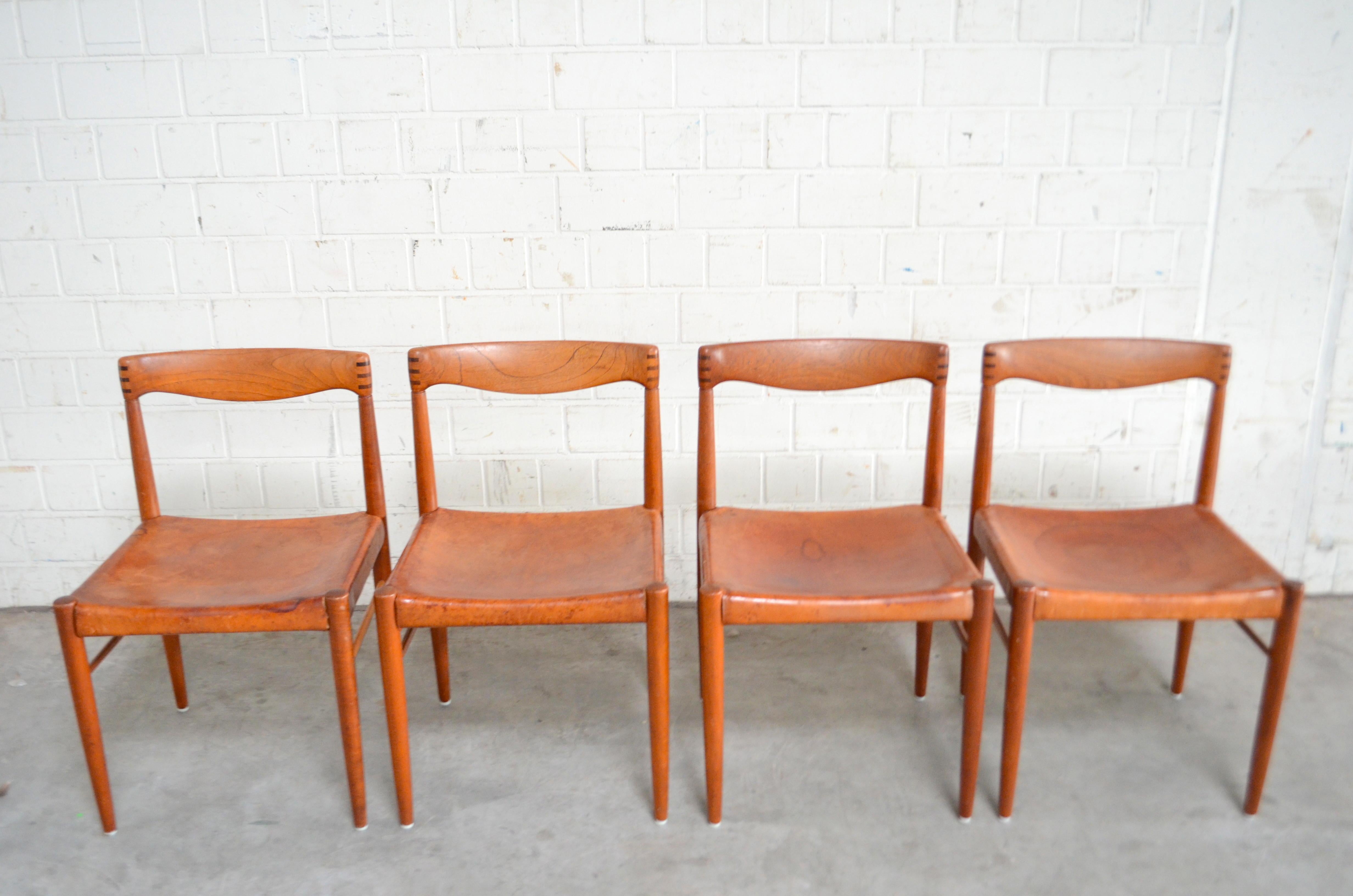 Set von 4 Cognacfarbenen Sattelleder-Esszimmerstühlen von Henry W. Klein für Bramin (Dänisch)