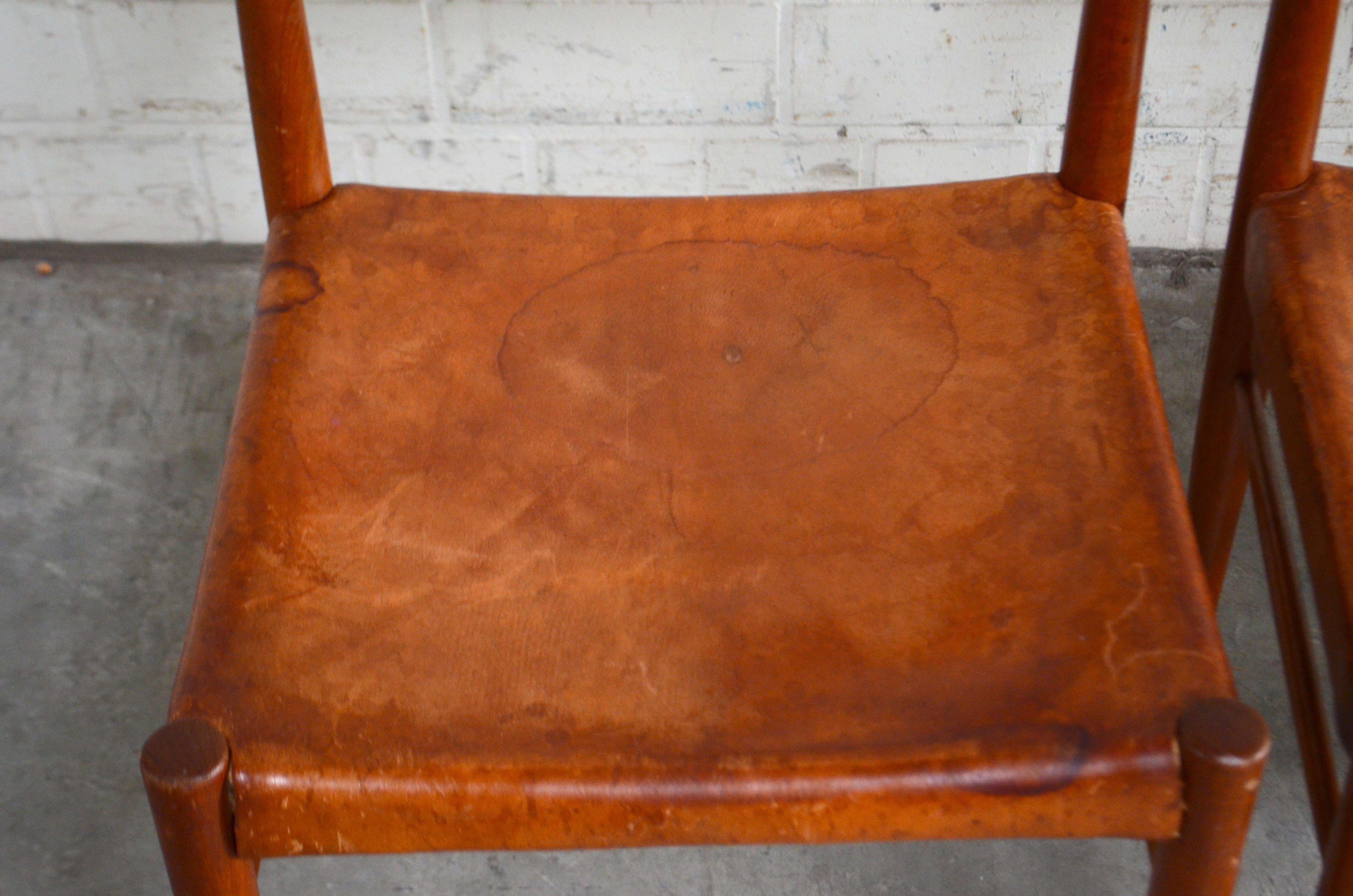 Set von 4 Cognacfarbenen Sattelleder-Esszimmerstühlen von Henry W. Klein für Bramin (Leder)