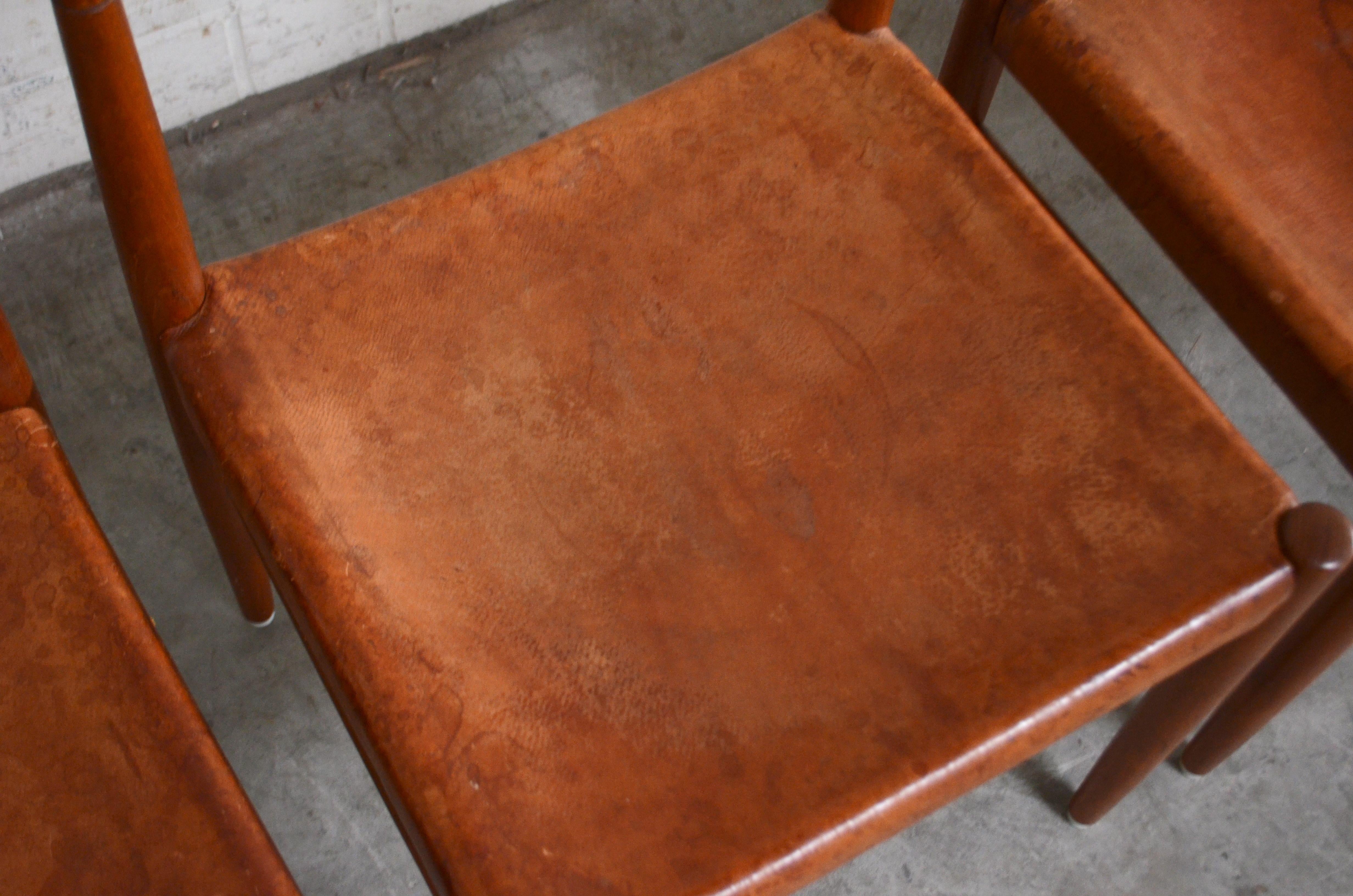 Set von 4 Cognacfarbenen Sattelleder-Esszimmerstühlen von Henry W. Klein für Bramin 1