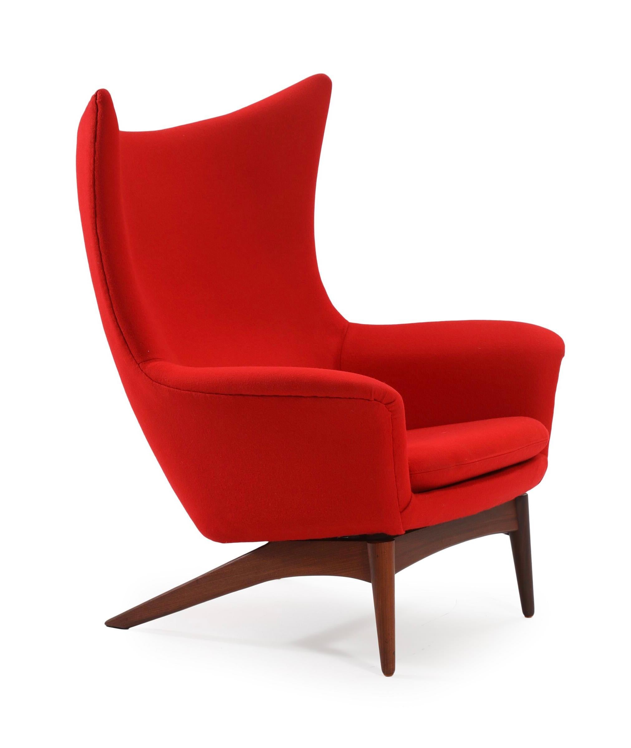 20th Century Henry W. Klein Danish Mid Century Easy Rocking Chair With Teak in Red Wool For Sale
