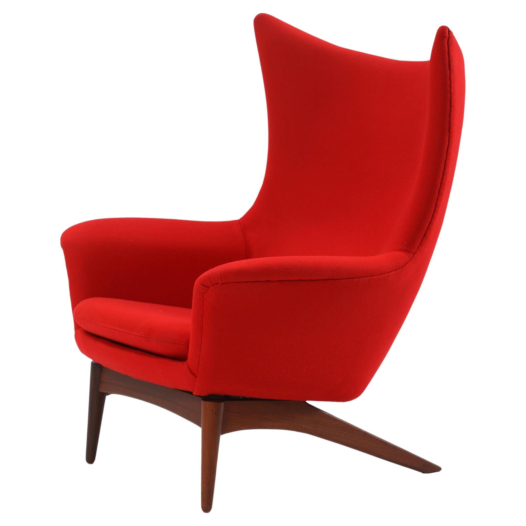 Henry W. Klein Danish Mid Century Easy Rocking Chair With Teak in Red Wool For Sale