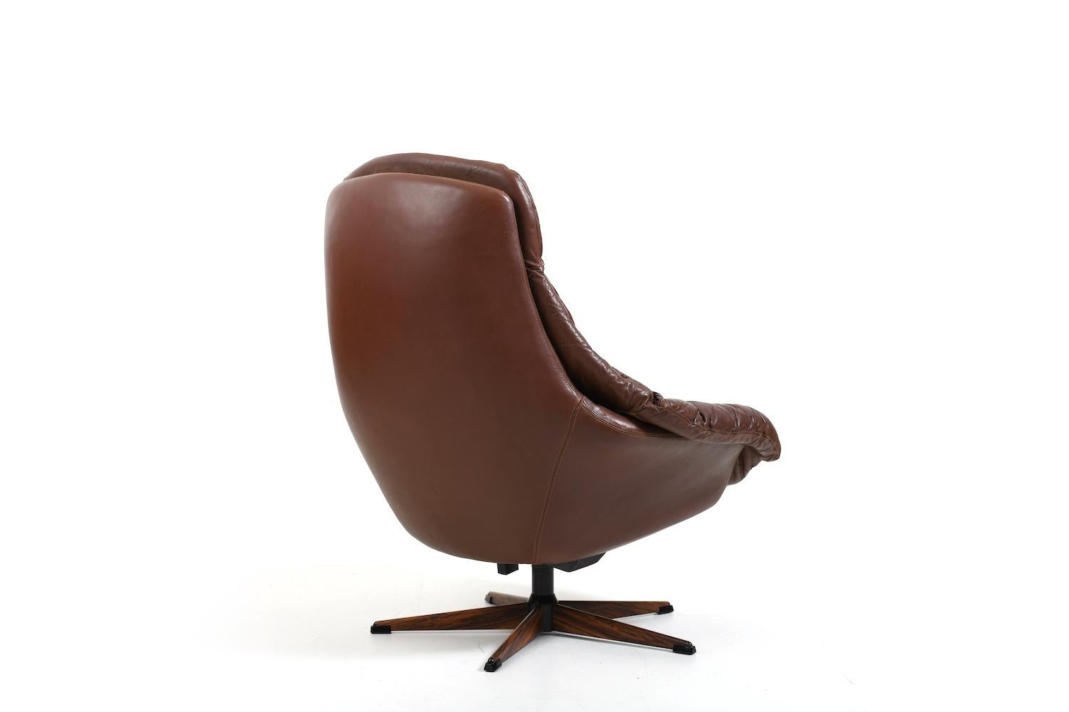 Danish Henry W. Klein Leather Swivel Lounge Chair 1960s For Sale