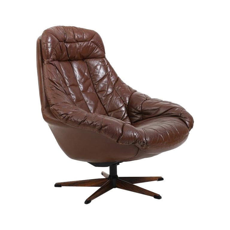 Henry W. Klein fauteuil de salon pivotant en cuir des années 1960